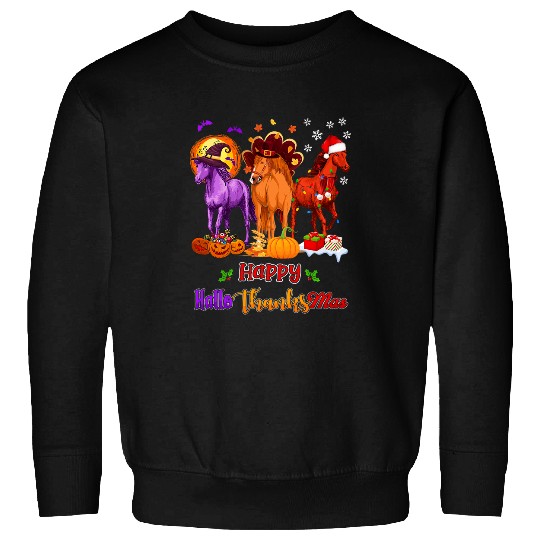Horse Pet Christmas Thanksgiving Halloween Horses Hallothanksmas Sweatshirts