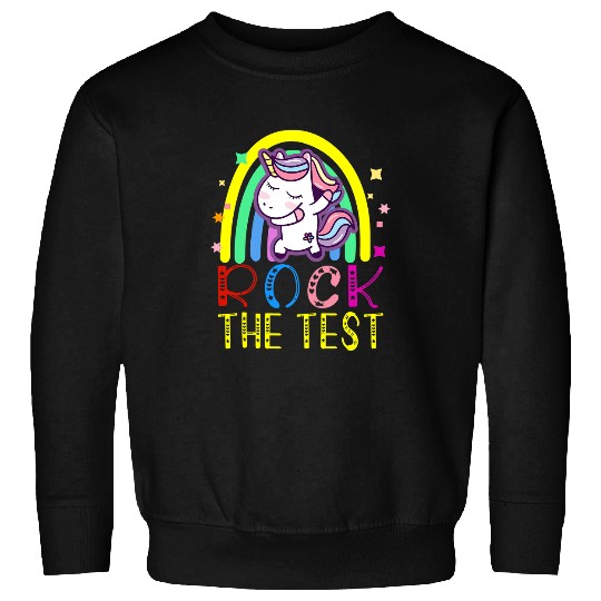 Unicorn Pet Rock The Test Day Rainbow Unicorn Teacher Testing Day Sweatshirts