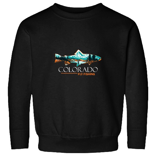 Fishing Fun Fly Fishing in Colorado Amidst Rockies Trout Silhouette Sweatshirts