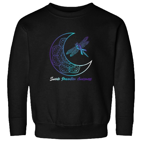 suicides Prevention 988 suicides Depression Moon Dragonfly Sweatshirts
