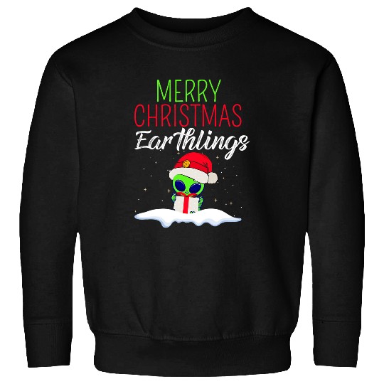 Aliens UFO Merry Christmas Earthlings 2Holiday UFO Conspiracy Lover Sweatshirts