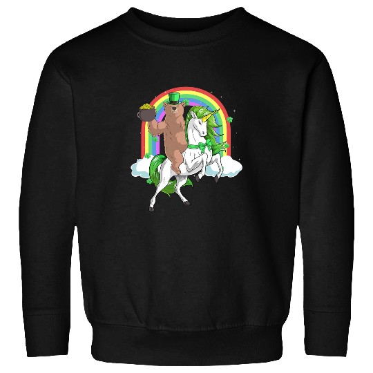 Unicorn Pet Funny Bear Grizzly Bear Riding Lepricorn Unicorn Gift St Patricks Day Sweatshirts