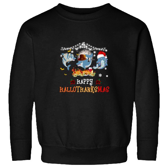 Dolphin Pet Gift Halloween And Merry Christmas Happy Hallothanksmas 23 Sweatshirts