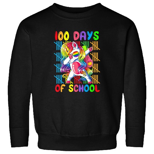 Unicorn Pet Kids Happy 100 Days Of School  Unicorn Girls Kids Teacher Sweatshirts