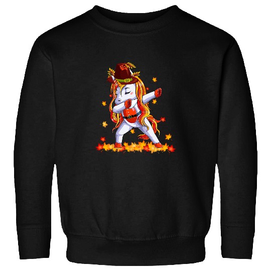 Unicorn Pet Funny  Unicorn Pilgrim Fall Vibes Thanksgiving Girls Sweatshirts