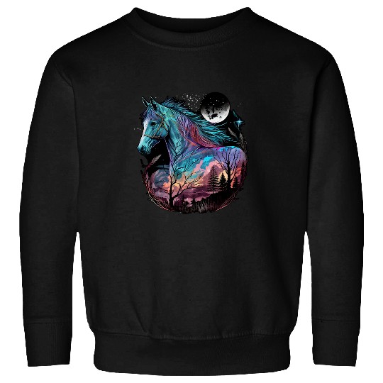Horse Pet Colorful Realistic Horse in Wilderness Nature on Moon Horse 21 Sweatshirts