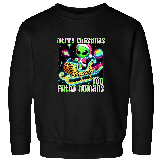 Aliens UFO Funny alien Christmas xmass women cute ufo sleigh aliens tee Sweatshirts