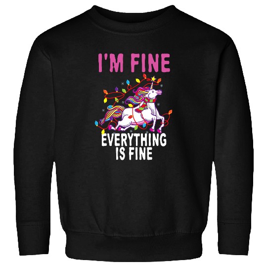 Unicorn Pet Funny Christmas Lights Im Fine Everything Is Fine Sweatshirts