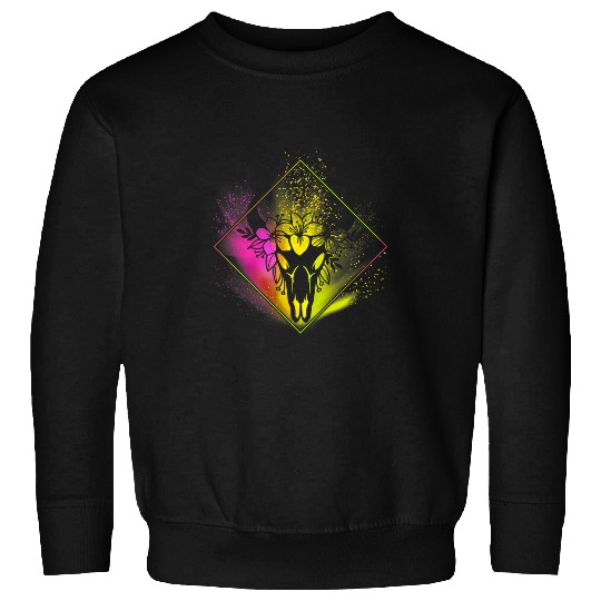 Cow Pet Boho Cow Skull Flowers Diamond Pink and Yellow Splatter Sweatshirts