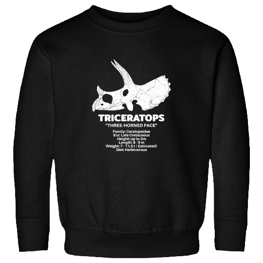 Dinosaur Pet Skull Triceratops Fossil Skull Dinosaur Fact Sheet Sweatshirts