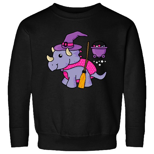 Dinosaur Pet Cute Halloween Dinosaur Witch Triceratops w Broom Cauldron Sweatshirts