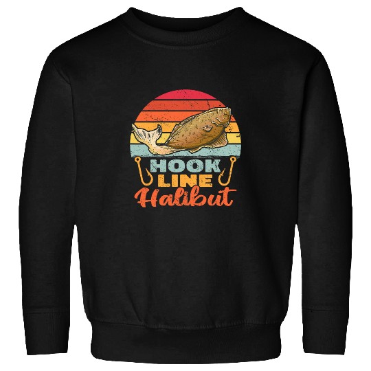 Fishing Fun Hook Line Halibut retro fishermen vintages halibut fishing Sweatshirts