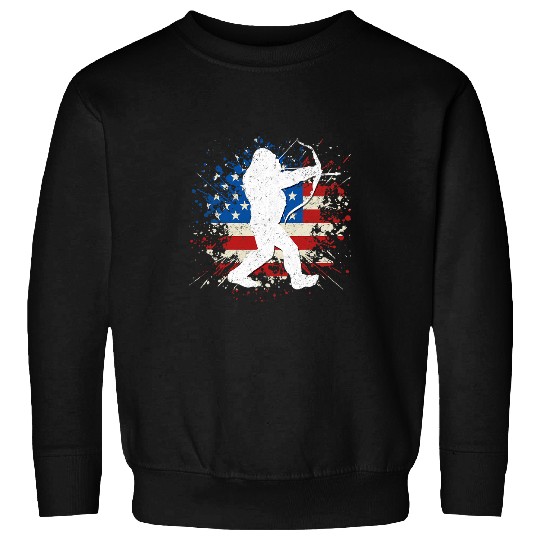 Bigfoot Pet Mens Bigfoot Bow Hunting Archery American Flag Sasquatch Hunter 3 Sweatshirts