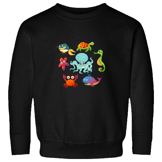 Octopus Pet Whales Starfish Crab Whale Octopus Sea Animals Print Toddlers Sweatshirts