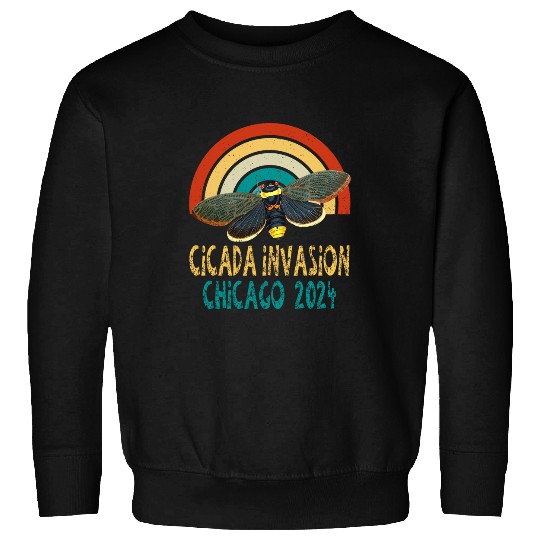 Funny The Cicada Invasion Chicago 2024 Illinois Retro Sunset Sweatshirts