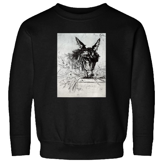 Donkey Pet Eating Grass Vintage Painting Sweatshirts