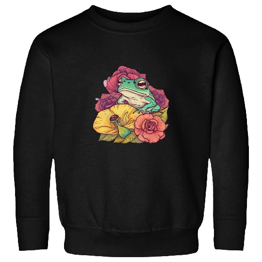 Frog Pet Cottagecore Goblincore Aesthetic Frog Roses YK Graphic Sweatshirts