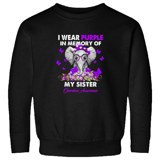 Elephant Mammal Overdose Awareness I Wear Purple For My Sister Sweatshirts