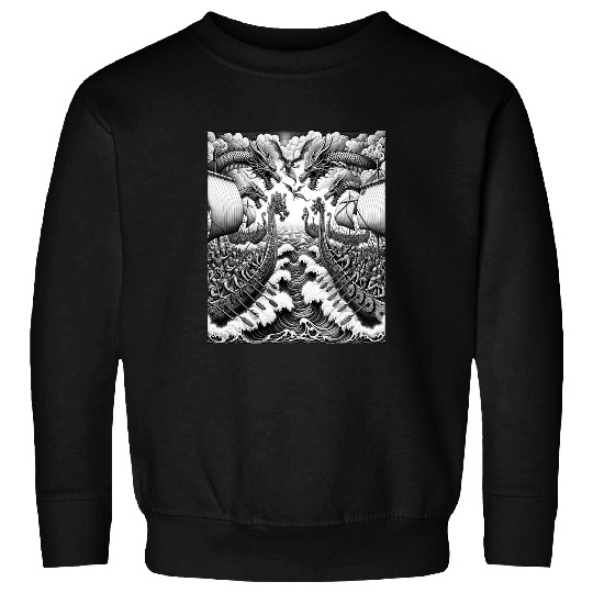Dragon Pet Viking Ships Dragons Waves Warriors Clouds Sails Battle Sweatshirts