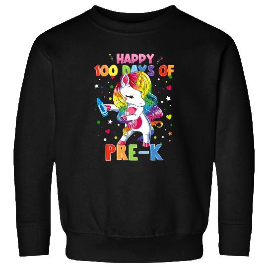 Unicorn Pet Kids Girls PreK Happy 100 Days Of School Unicorn Rainbow 9 Sweatshirts