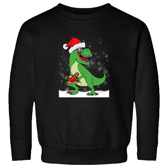 Dinosaur Pet TRex Santa Hat Snow Hot Chocolate Dinosaur Christmas Sweatshirts