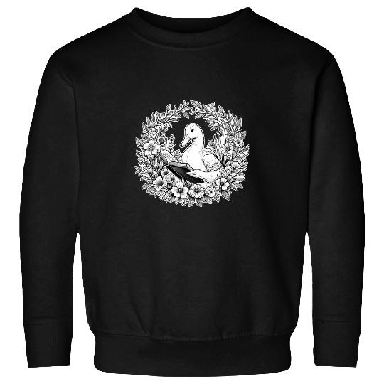 Book Fun Duck Wilderness Book Reading Illustration Floral Sweatshirts