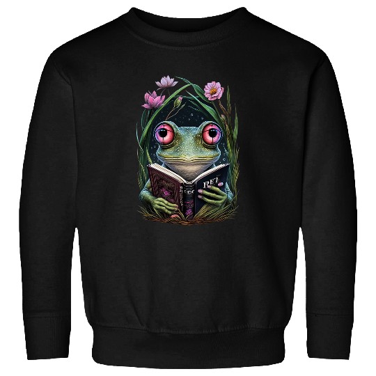 Frog Pet Cottagecore Frog Toad Reading Book Reader Aesthetic Girls Sweatshirts