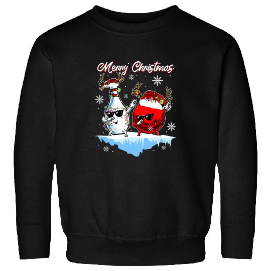 Sport Bowling Dabbings Bowling Reindeer Christmas Lights Tree xmass Snow Sweatshirts