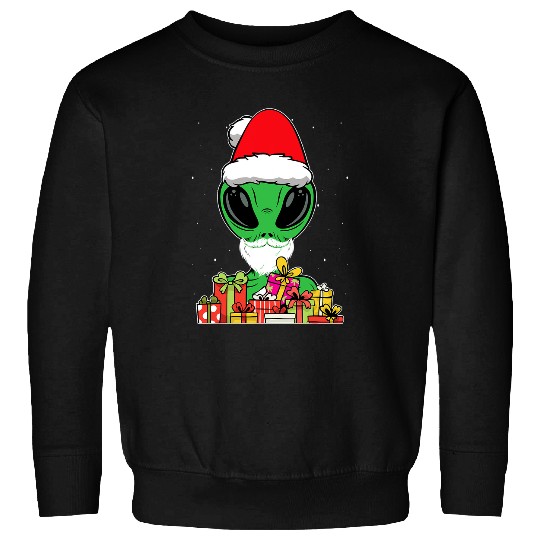 Aliens UFO Bearded Santa Alien Christmas Holiday Santa Hat Presents Sweatshirts