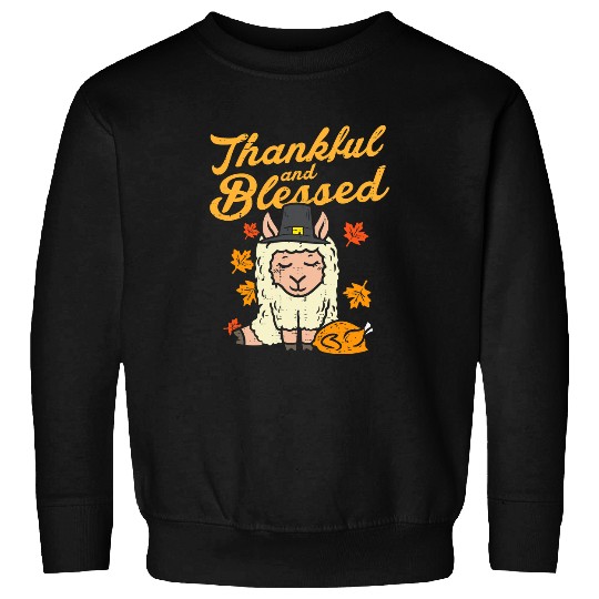Llama Pet Thankful Blessed Pilgrim Llama Turkey Thanksgiving Alpaca Sweatshirts