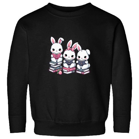 Book Fun Cute Bunny Reading Books Bookworm Easter Spring Rabbit 0 Sweatshirts