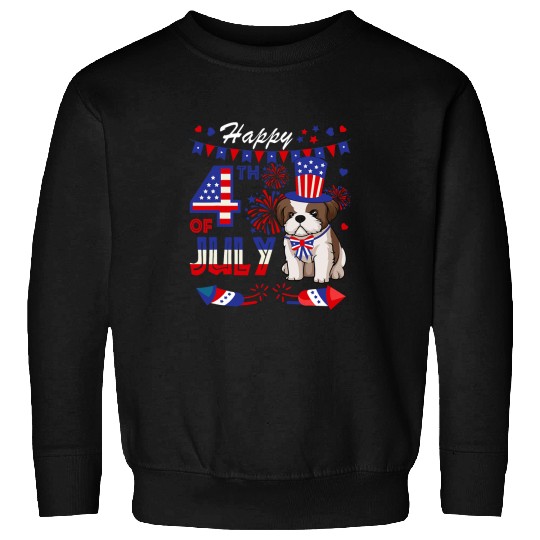 Happy 4th Of July American Flag Shih Tzu Cute Fireworks Sweatshirts