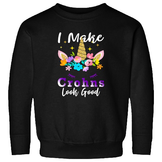 Unicorn Pet Funny Crohns Warrior Crohns Disease Support Unicorn Flower Sweatshirts