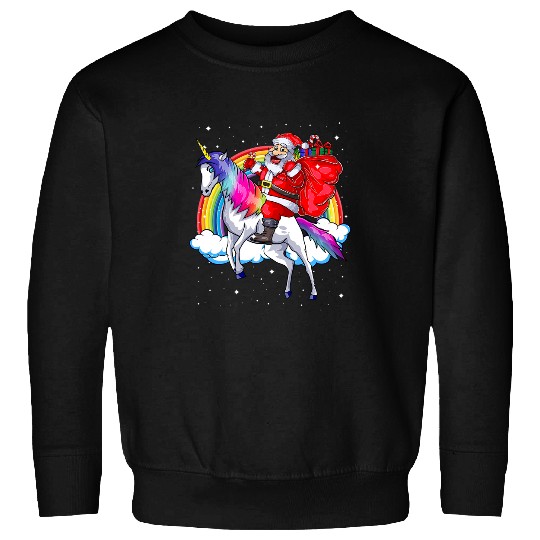 Unicorn Pet Santa Claus Riding Unicorn Rainbow Christmas Kids Women Sweatshirts