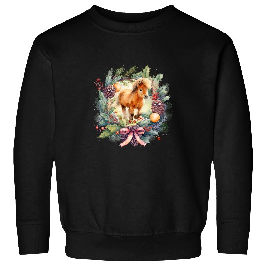 Horse Pet Christmas wreath design with Holly bow Shetland Sweatshirts
