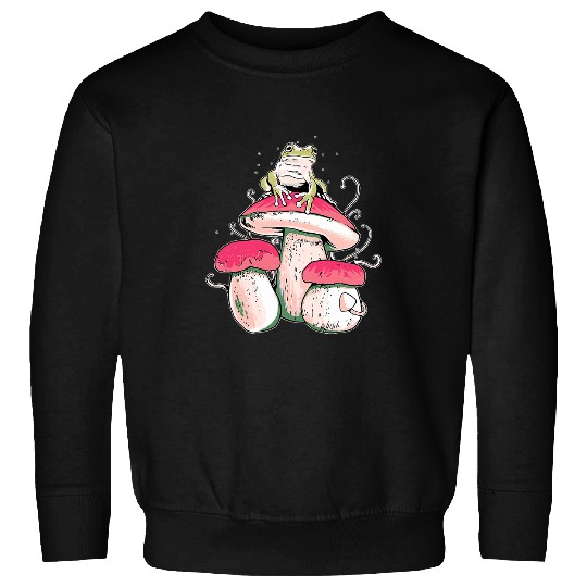 Frog Pet Cottagecore Kawaii Frog Sitting On Mushroom Fungi Goblincore03 Sweatshirts