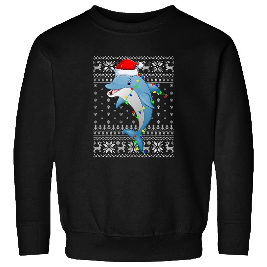 Dolphin Pet Gift Fish Ugly Xmas Sweater Style Santa Dolphin Christmas Sweatshirts