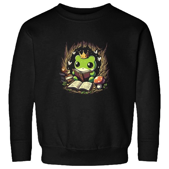 Book Fun Cute Kawaii Frog Reading Book Cottagecore Aesthetic Graphic Sweatshirts