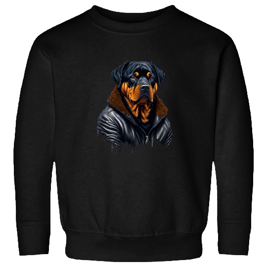 Rottweiler Pet Cute Funny Black Rottweiler Dog Wearing Leather Clothes Sweatshirts