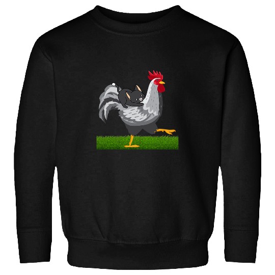 Chicken Pet Tuxedo Cat Riding A Chicken Pet Lovers Sweatshirts