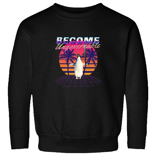 Penguin Pet BECOME UNGOVERNABLE Machete Penguin Meme Vaporwave 93 Sweatshirts