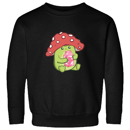 Frog Pet Cute Anime Frog Strawberry Milk Shake Cottagecore Aesthetic Sweatshirts