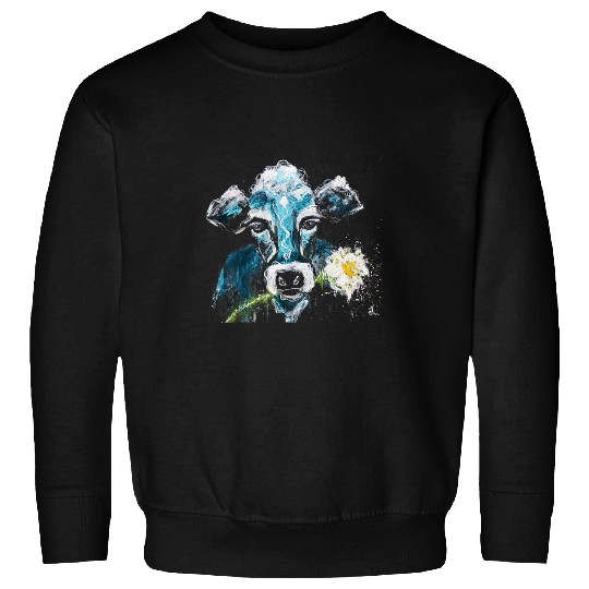 Cow Pet Face Boho Painting Farmhouse Floral Farm Girl Blue Black Sweatshirts