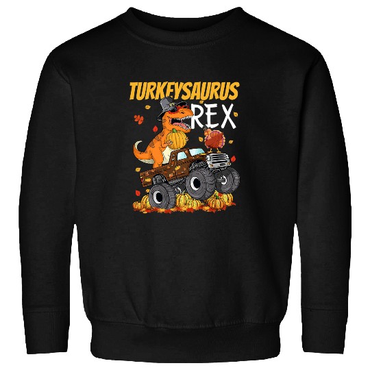 Dinosaur Pet Thanksgiving Fall Kids Boy Men Dinosaur Riding Monster Truck Sweatshirts
