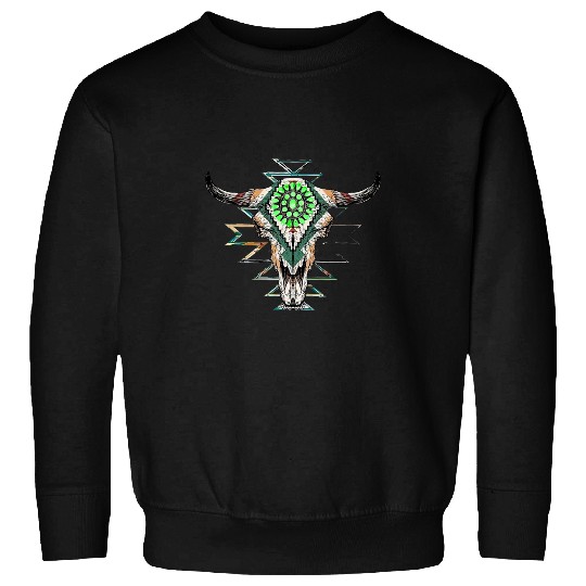 Cow Pet Skull Western Aztec Bull Skull Boho Cow Skull Tees Sweatshirts