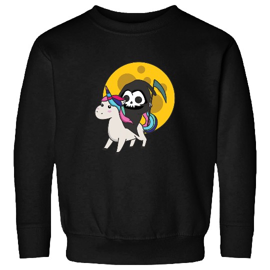 Unicorn Pet Death riding unicorn funny unicorns moon grim reaper Sweatshirts