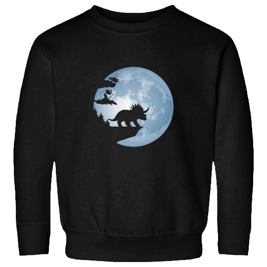 Dinosaur Pet Full Moon Triceratops Silhouette Dinosaurs at night Sweatshirts
