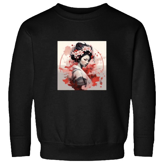 Artistic Fusion Geisha and Cherry Blossom in Futurism Sweatshirts