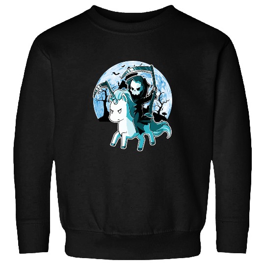 Unicorn Pet funny grim reaper riding unicorn Halloween Moon Silhouette Sweatshirts