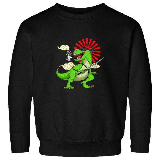 Dinosaur Pet Ninja TRex Tyrannasaurus Ninja Katana swords Rising Sun Sweatshirts
